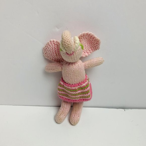 Blabla Elephant Plush Doll Rattle Baby Lovey Toy Bla Bla Stripes Pink Crochet 7” - Picture 2 of 5